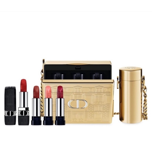 Christian Dior gold clutch w Chain 2021 set w/ lipsticks - Picture 2 of 6